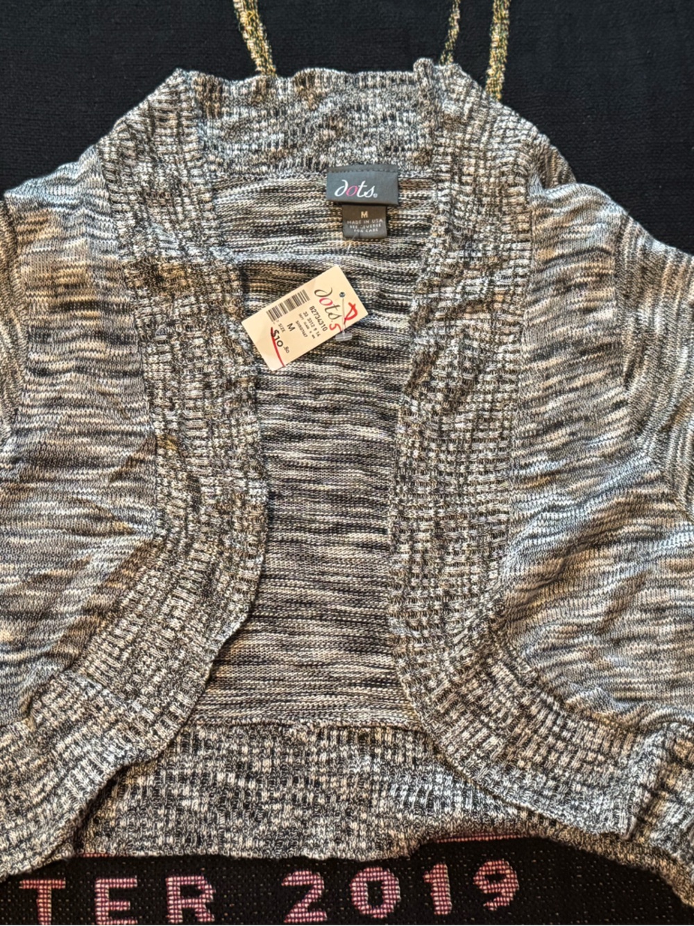 NWT Dots Black and Gray Marled Knit Short Sleeve Cardigan Size Medium